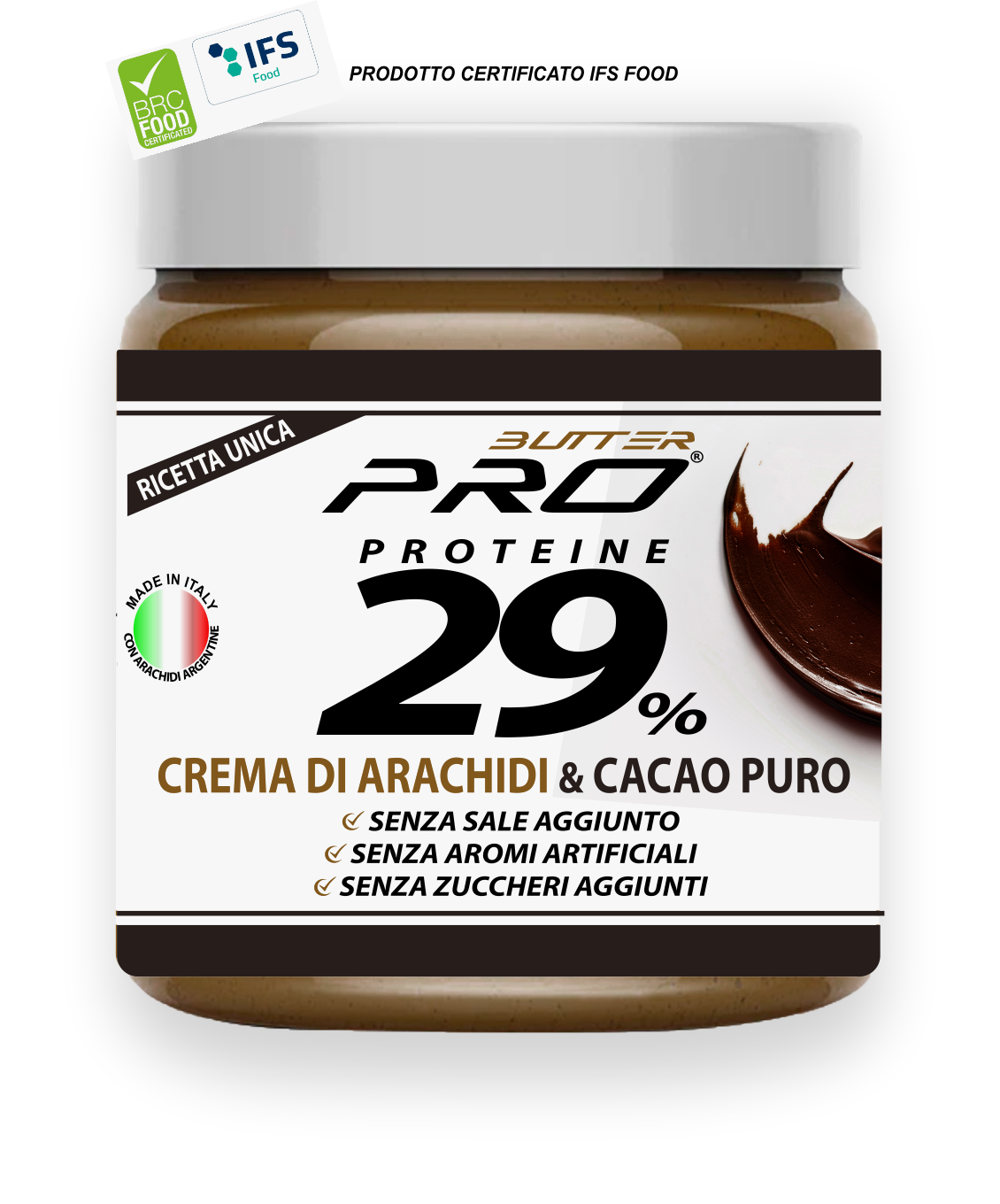 Burro di arachide + Cacao puro Proteico 450 gr