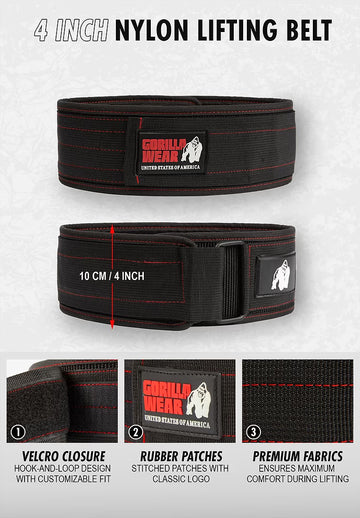 Cintura Per Sollevamento In Nylon 4 Pollici - Nero/Grigio - S/M GORILLA WEAR